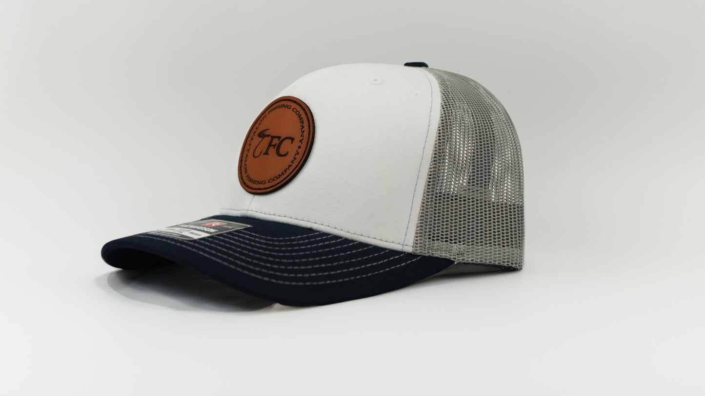 White/Navy/Silver TFC Leather Patch Hat