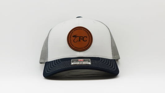 White/Navy/Silver TFC Leather Patch Hat