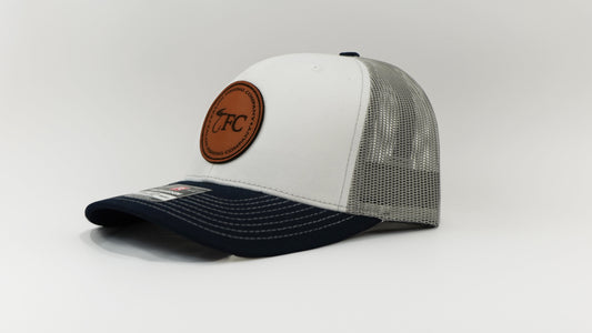 White/Navy/Silver TFC Leather Patch Hat